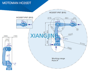 Đã qua sử dụng Cánh tay robot công nghiệp YASKAWA HC20DT IP67 20kg Trọng tải 1700mm Cánh tay robot